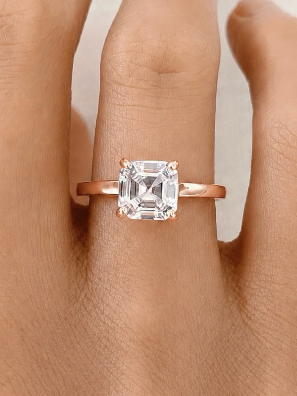 Rose Gold 2ct Asscher Cut CZ Sterling Silver Band Traditional Solitaire Ring
